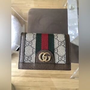 Gucci Brown GG Canvas Wallet with Red and Green Web